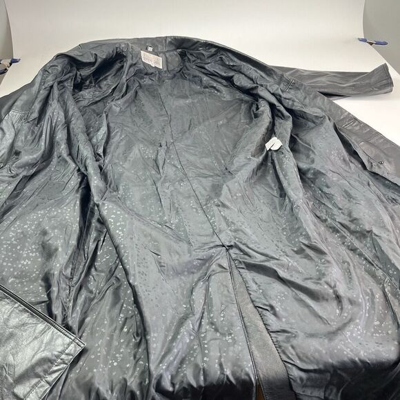 Vintage Donna Pelle Long Leather Trench Coat Sz L Black Y2K 90s Grunge Goth - Picture 12 of 14